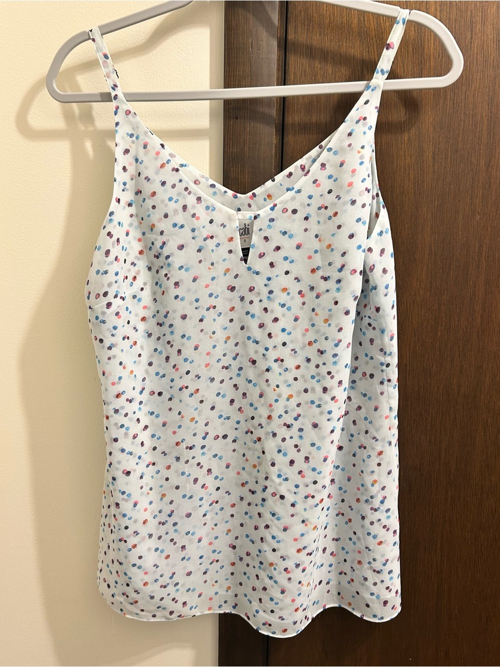 CAbi White Polka Dot Camisole with Multicolor Dots